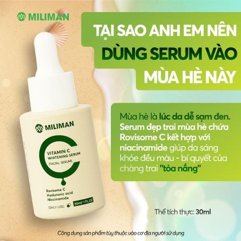  Serum Vitamin C Đẹp Trai Mùa Hè MILIMAN 30ml - Công Nghệ Rovisome C Hỗ Trợ Làm Mờ Thâm, Đều Màu Da, Không Nhờn Rít, Dưỡng Da Skincare 
