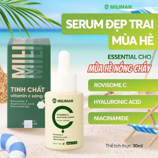  Serum Vitamin C Đẹp Trai Mùa Hè MILIMAN 30ml - Công Nghệ Rovisome C Hỗ Trợ Làm Mờ Thâm, Đều Màu Da, Không Nhờn Rít, Dưỡng Da Skincare 