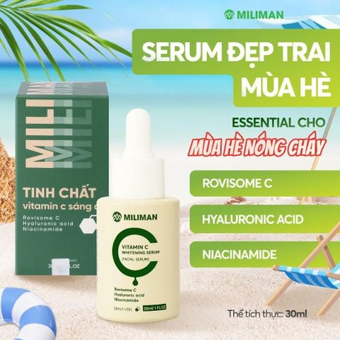  Serum Vitamin C Đẹp Trai Mùa Hè MILIMAN 30ml - Công Nghệ Rovisome C Hỗ Trợ Làm Mờ Thâm, Đều Màu Da, Không Nhờn Rít, Dưỡng Da Skincare 