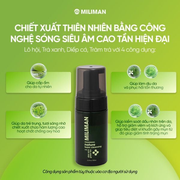  Bọt Rửa Mặt Thiên Nhiên MILIMAN 100ml Dành Cho Da Nhạy Cảm - Làm Sạch Từ Dầu Dừa, Chiết Xuất Thiên Nhiên Công Nghệ Cao, Hệ NMF Complex Dưỡng Ẩm Tự Nhiên Cho Da Sữa Rửa Mặt Nam Giới Skincare 