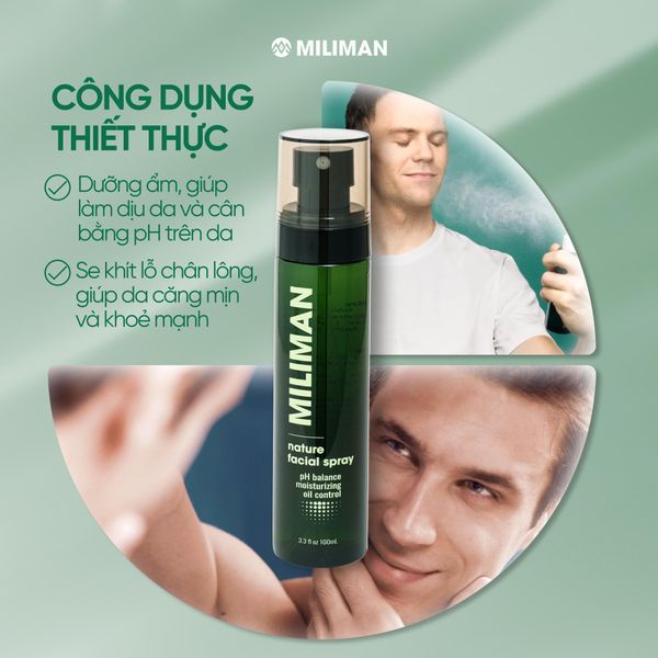  Toner Xịt Khoáng MILIMAN 100ML - Nature Facial Spray Giúp Dưỡng Ẩm, Giúp Làm Dịu Da Và Cân Bằng pH Trên Da 
