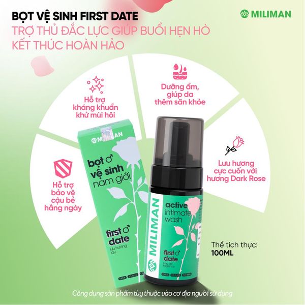 Bọt Vệ Sinh Nam Giới MILIMAN First Date 100ML | Hỗ Trợ Lưu Hương Lâu Với Hương Dark Rose Cực Cuốn, Giúp Anh Em Thêm Tự Tin Trong Buổi Hẹn Hò | Mua 2 Tặng 1 