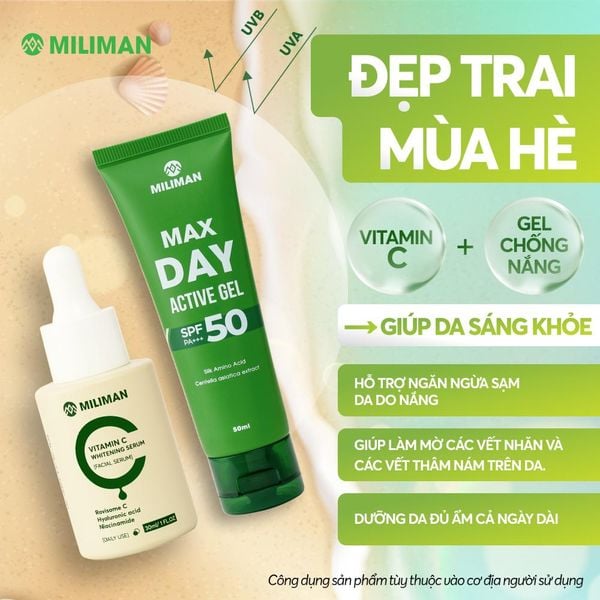  Serum Vitamin C Đẹp Trai Mùa Hè MILIMAN 30ml - Công Nghệ Rovisome C Hỗ Trợ Làm Mờ Thâm, Đều Màu Da, Không Nhờn Rít, Dưỡng Da Skincare 