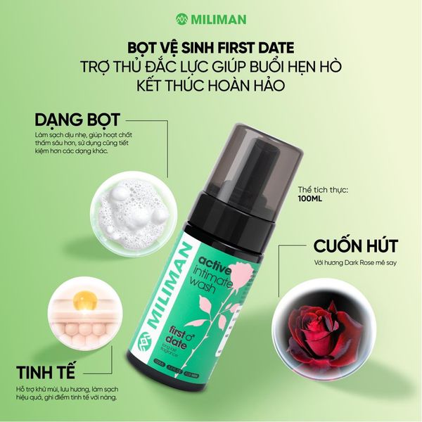  Bọt Vệ Sinh Nam Giới MILIMAN First Date 100ML | Hỗ Trợ Lưu Hương Lâu Với Hương Dark Rose Cực Cuốn, Giúp Anh Em Thêm Tự Tin Trong Buổi Hẹn Hò | Mua 2 Tặng 1 