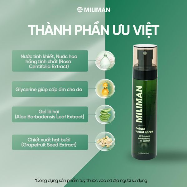  Toner Xịt Khoáng MILIMAN 100ML - Nature Facial Spray Giúp Dưỡng Ẩm, Giúp Làm Dịu Da Và Cân Bằng pH Trên Da 