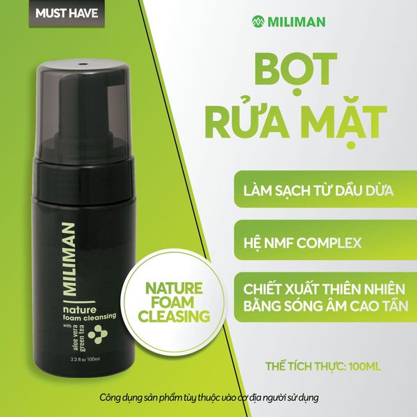  Bọt Rửa Mặt Thiên Nhiên MILIMAN 100ml Dành Cho Da Nhạy Cảm - Làm Sạch Từ Dầu Dừa, Chiết Xuất Thiên Nhiên Công Nghệ Cao, Hệ NMF Complex Dưỡng Ẩm Tự Nhiên Cho Da Sữa Rửa Mặt Nam Giới Skincare 