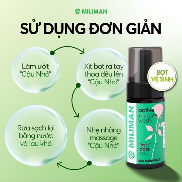  Bọt Vệ Sinh Nam Giới MILIMAN First Date 100ML | Hỗ Trợ Lưu Hương Lâu Với Hương Dark Rose Cực Cuốn, Giúp Anh Em Thêm Tự Tin Trong Buổi Hẹn Hò | Mua 2 Tặng 1 