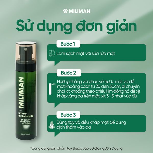  Toner Xịt Khoáng MILIMAN 100ML - Nature Facial Spray Giúp Dưỡng Ẩm, Giúp Làm Dịu Da Và Cân Bằng pH Trên Da 
