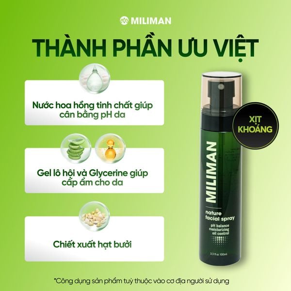  Combo Da Dầu MILIMAN - Chuyên Biệt Cho Nam Giới Da Dầu Gồm Sữa Rửa Mặt Da Dầu, Toner xịt Khoáng Thiên Nhiên Skincare, Sữa Tắm Khử Mùi Mencare | Tặng Nước Hoa minisize 2ml 