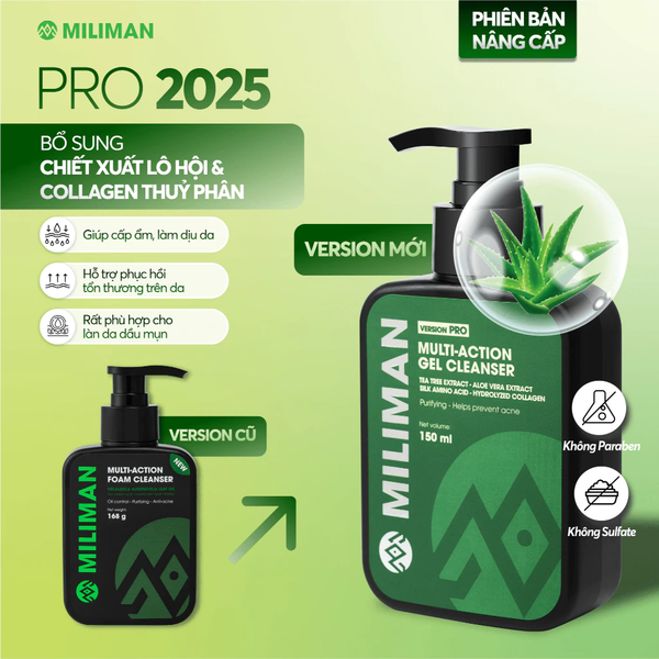  Gel Rửa Mặt Đa Năng Nam Giới MILIMAN Hỗ Trợ Giảm Dầu, Bổ Sung Chiết Xuất Lô Hội Và Collagen Thuỷ Phân 150ML 