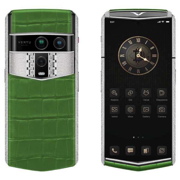 Vertu Agent Q Alligator Silver Full Diamond Collector's Edition Radiant Bamboo Green Alli 1TB