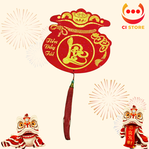  KHÁNH TÚI TIỀN TREO CHỮ THƯ PHÁP NHUNG ĐỎ CAO CẤP TRANG TRÍ TẾT 