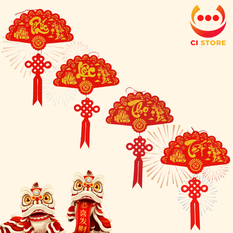  KHÁNH QUẠT TREO PHÚC LỘC THỌ CHỮ THƯ PHÁP NHUNG ĐỎ CAO CẤP TRANG TRÍ TẾT 