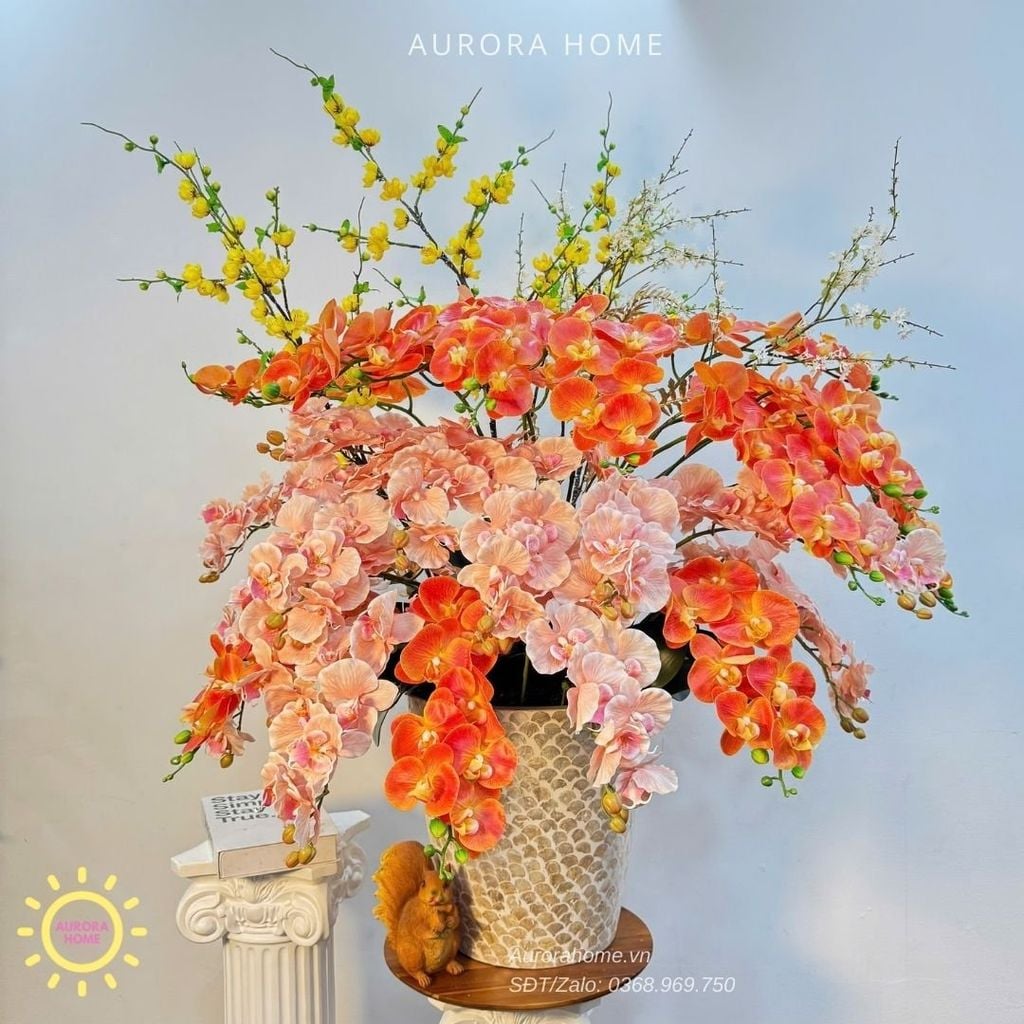Chậu hoa lan hồ điệp giả cao cấp Rạng Minh Phú Quý