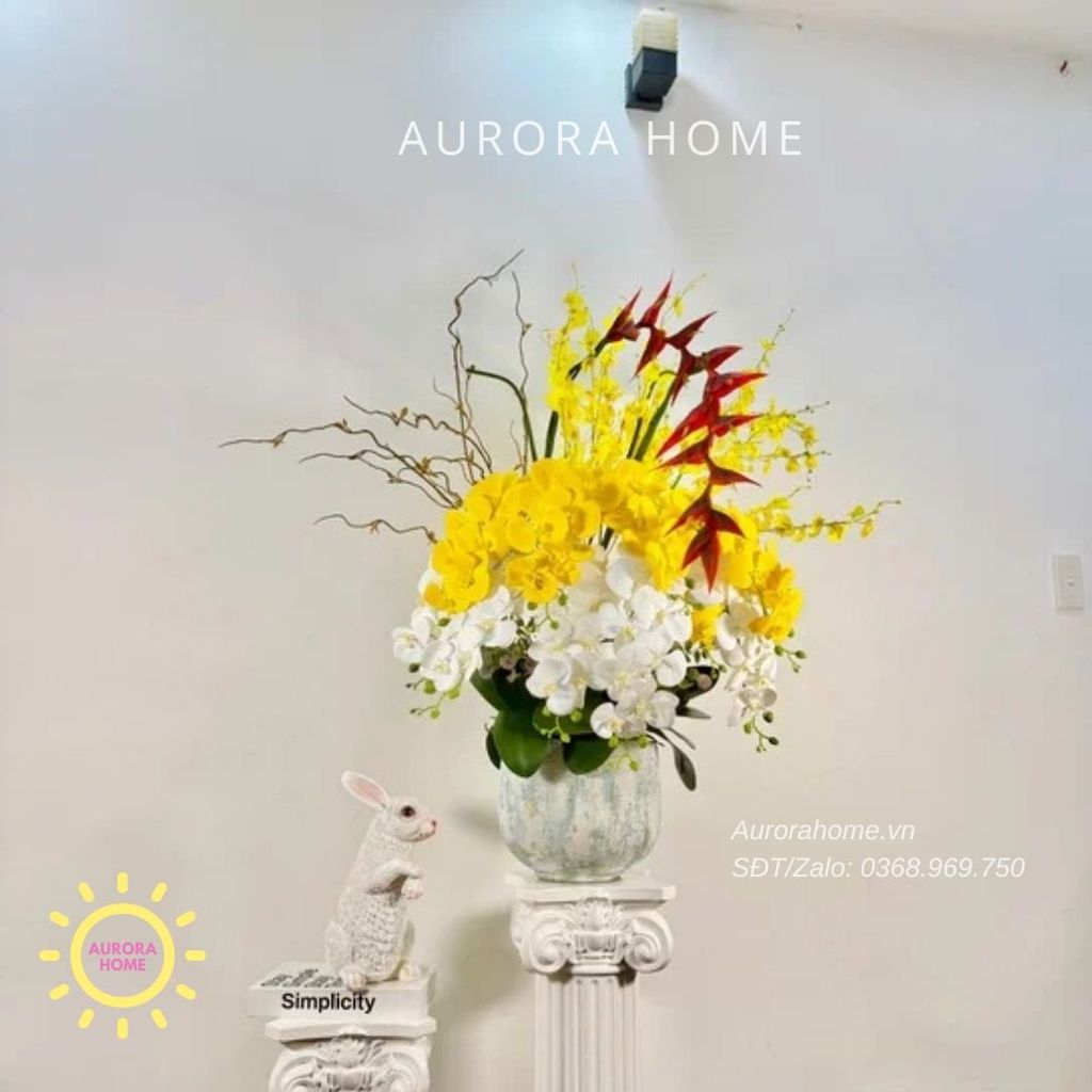 Chậu hoa lan hồ điệp giả cao cấp Hoàng Lục Bảo