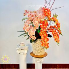 Chậu hoa lan hồ điệp giả cao cấp Hỏa Vân Cát Tường