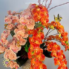 Chậu hoa lan hồ điệp giả cao cấp Hỏa Vân Cát Tường