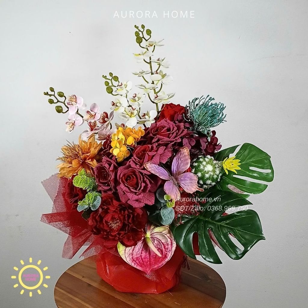 Bình hoa lụa cao cấp Ngũ Sắc An Nhiên (5 sắc màu) Trang Trí Tết