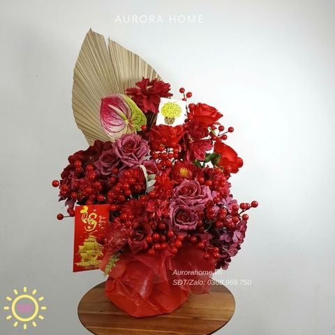 Bình hoa lụa cao cấp Sắc Đỏ Ngày Xuân Trang Trí Tết