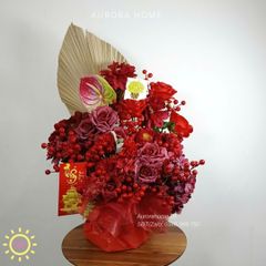 Bình hoa lụa cao cấp Sắc Đỏ Ngày Xuân Trang Trí Tết