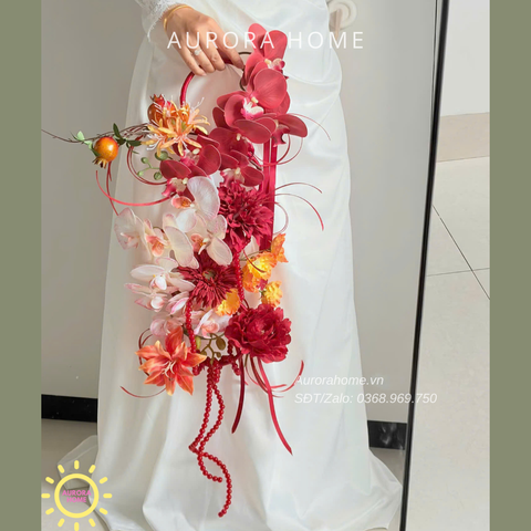 Bó hoa lụa cưới - hoa giả Red Love