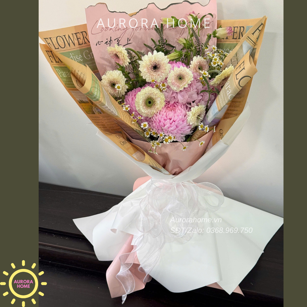 Bó hoa tươi Rosy tone hồng trắng thơ mộng