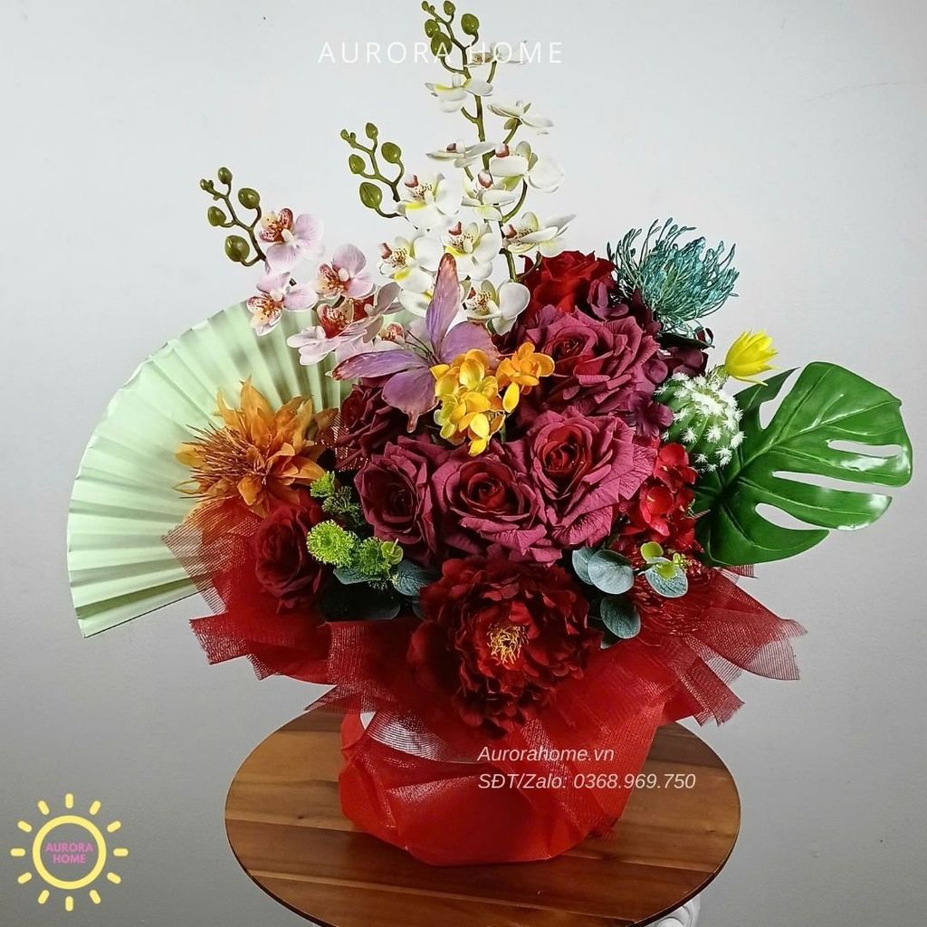 Bình hoa lụa cao cấp Sắc Nguyệt Xuân