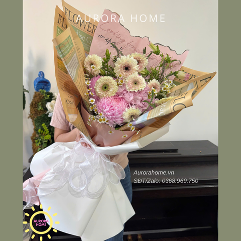 Bó hoa tươi Rosy tone hồng trắng thơ mộng
