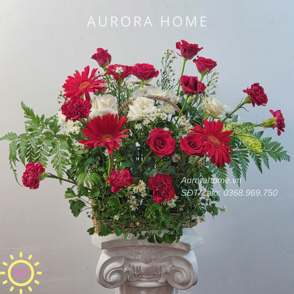 Giỏ hoa tươi tone đỏ xinh yêu 01
