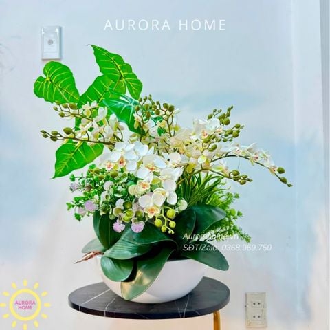 Bình hoa lan hồ điệp lụa cao cấp Kima