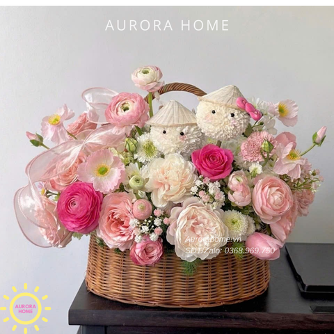 Giỏ hoa tươi Bunny Pink 2 xinh xắn quà tặng ý nghĩa