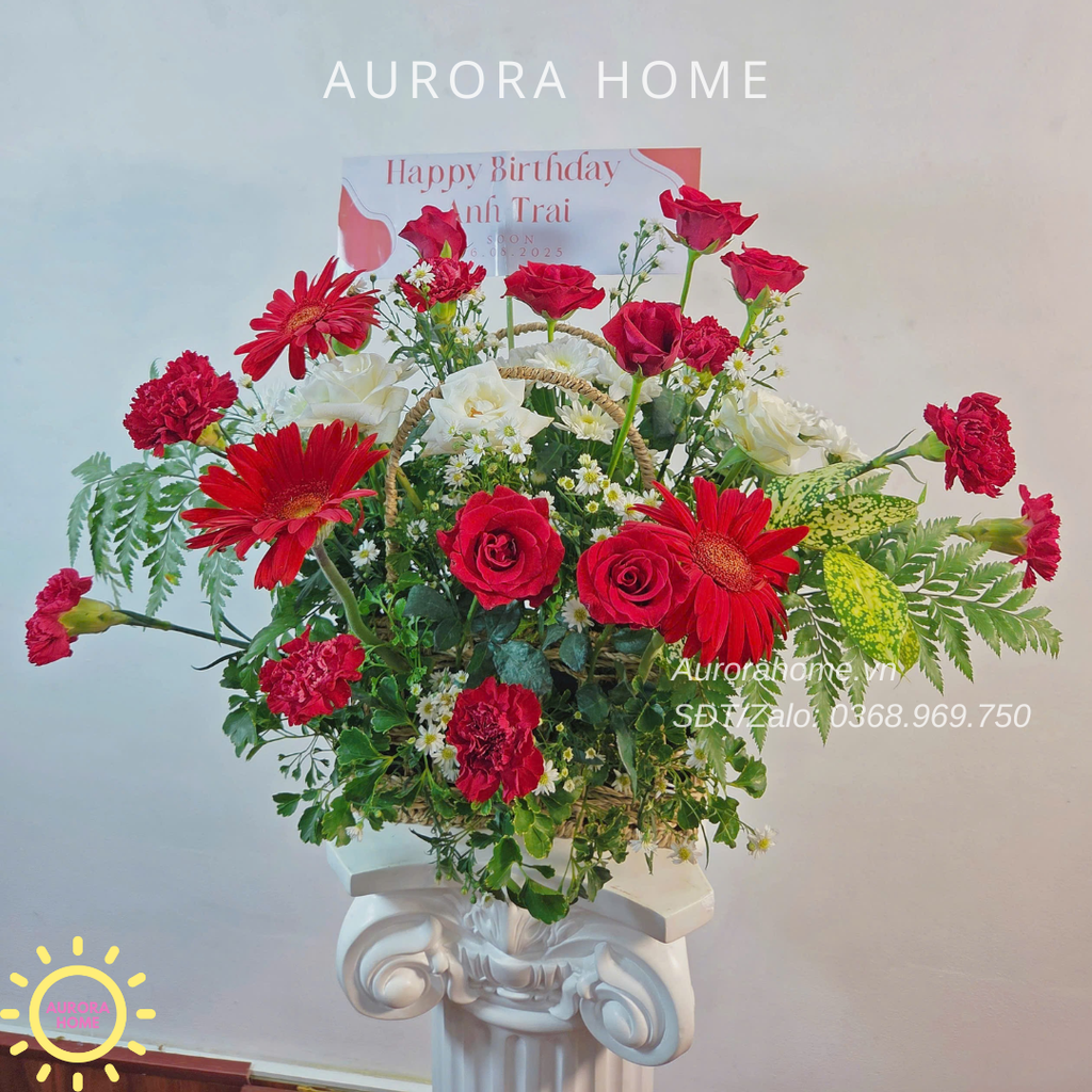 Giỏ hoa tươi tone đỏ xinh yêu 01