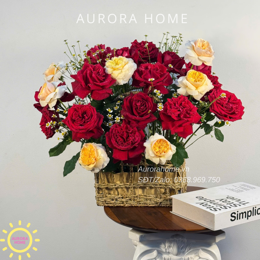 Giỏ hoa tươi tone Sunshine & Red Roses