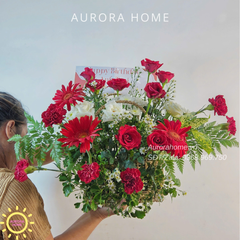 Giỏ hoa tươi tone đỏ xinh yêu 01