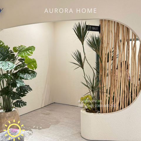 Set tiểu cảnh cây giả trang trí phong cách nhiệt đới với gỗ mộc