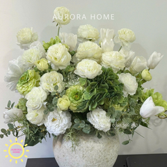 Bình hoa lụa trang trí cao cấp White Garden