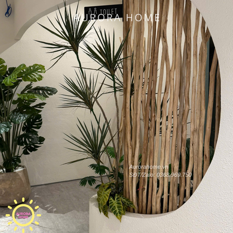 Set tiểu cảnh cây giả trang trí phong cách nhiệt đới với gỗ mộc