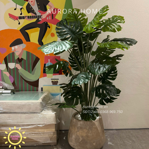Chậu cây Monstera giả cao cấp trang trí không gian