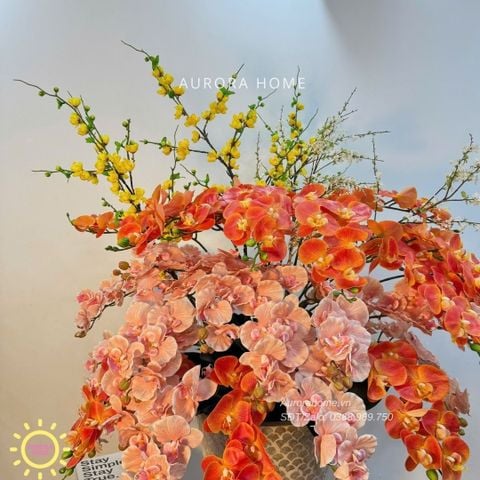 Chậu hoa lan hồ điệp giả cao cấp Rạng Minh Phú Quý