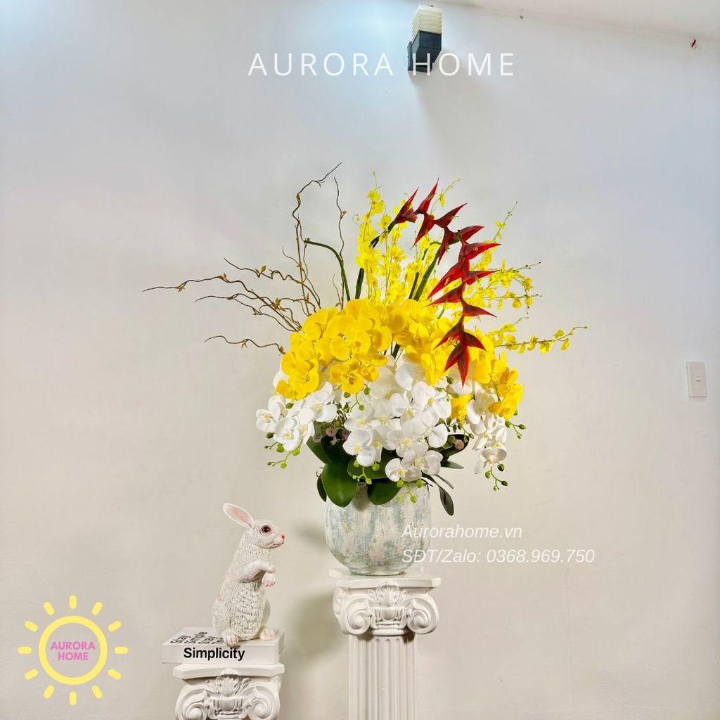 Chậu hoa lan hồ điệp giả cao cấp Hoàng Lục Bảo