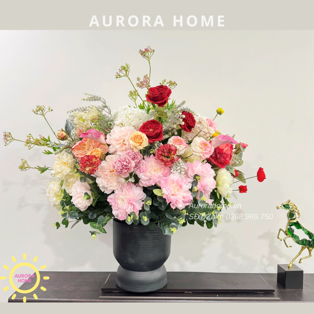 Bình hoa lụa trang trí cao cấp Flora Joy