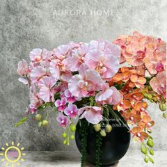Bình hoa lan giả cao cấp tone hồng cam