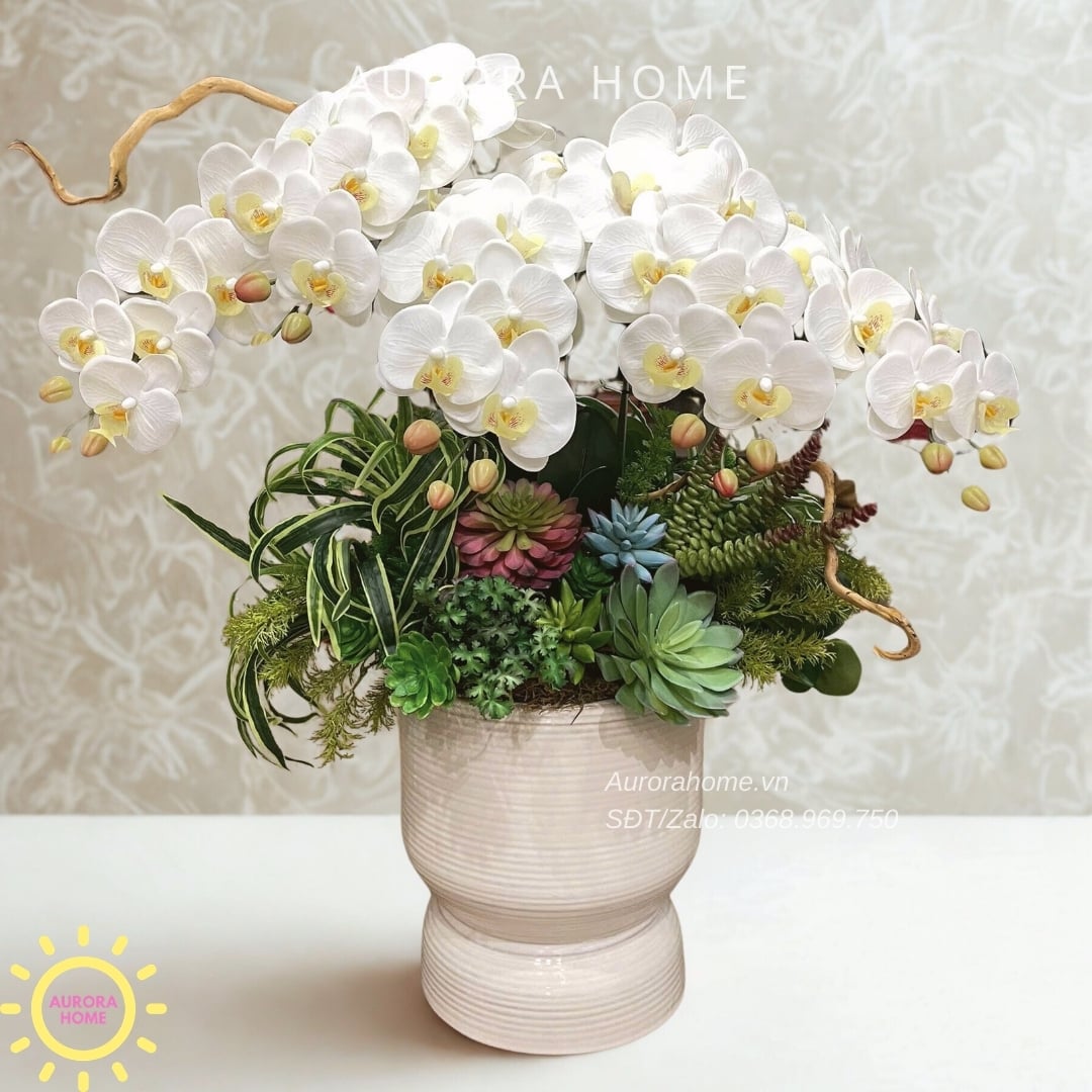 Bình hoa lan sen đá giả LILY cao cấp