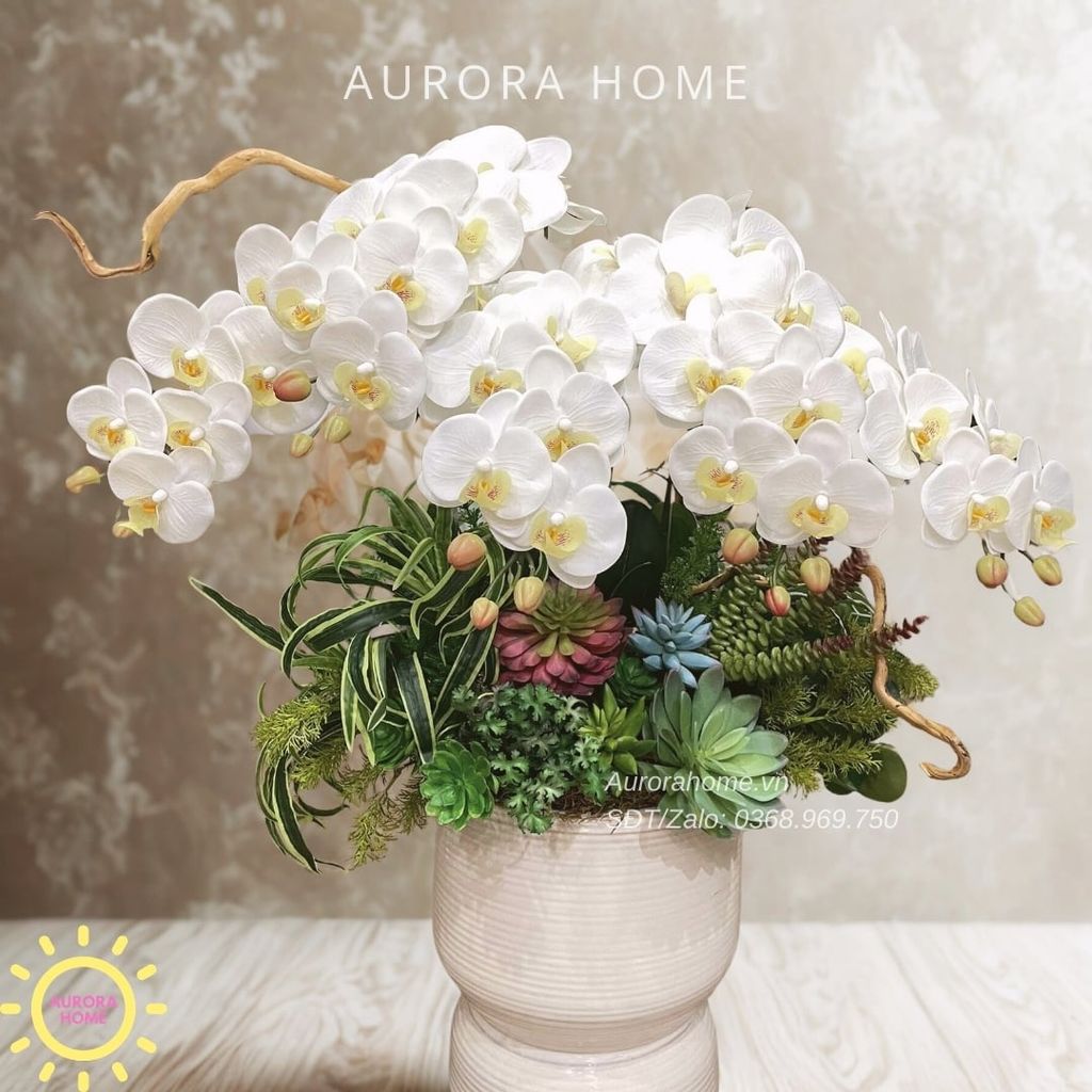 Bình hoa lan sen đá giả LILY cao cấp