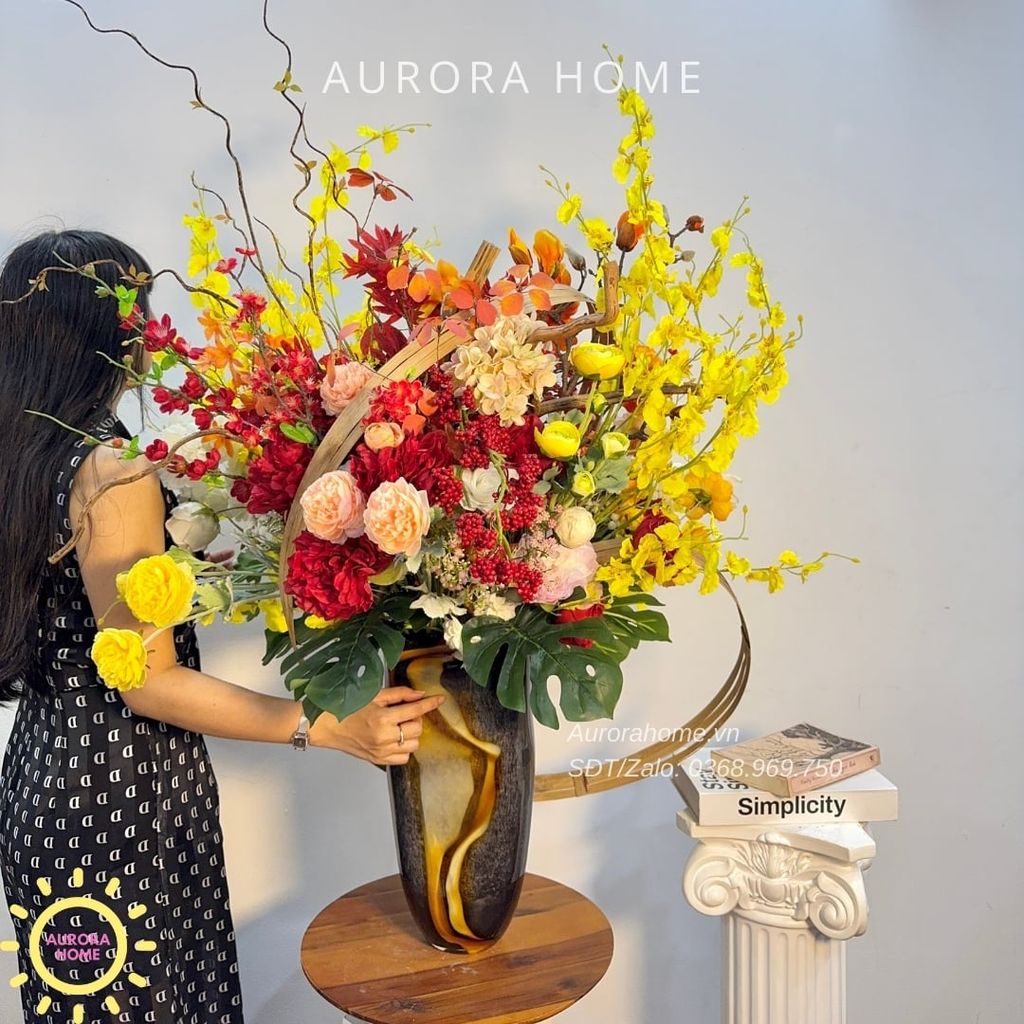 Bình hoa lụa sảnh lớn Meta Flowers