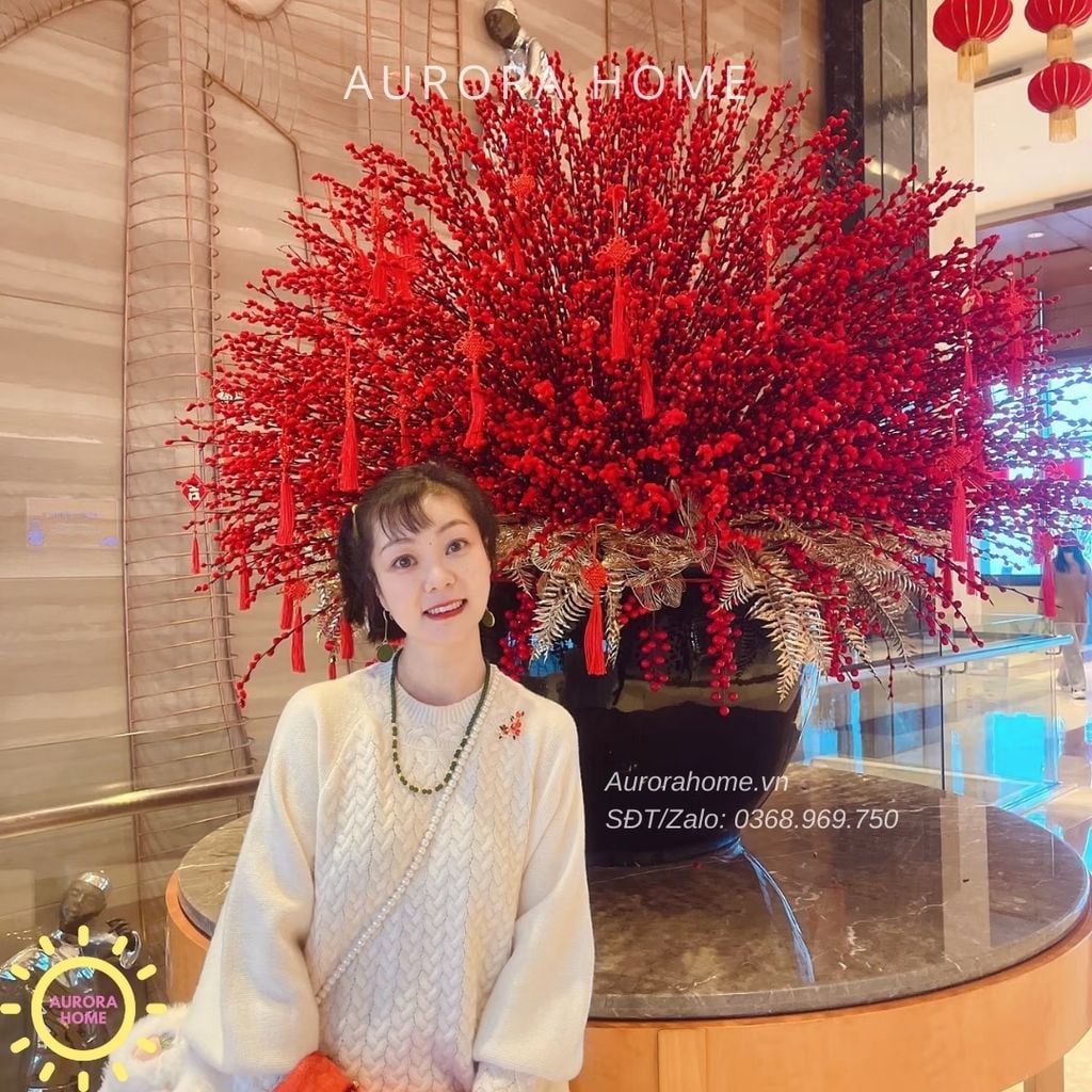 Bình hoa đông đào đại sảnh trang trí Tết (Mẫu 7)