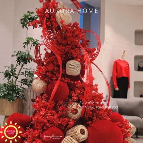 Cột tiểu cảnh hoa phiên tre decor trang trí Tết