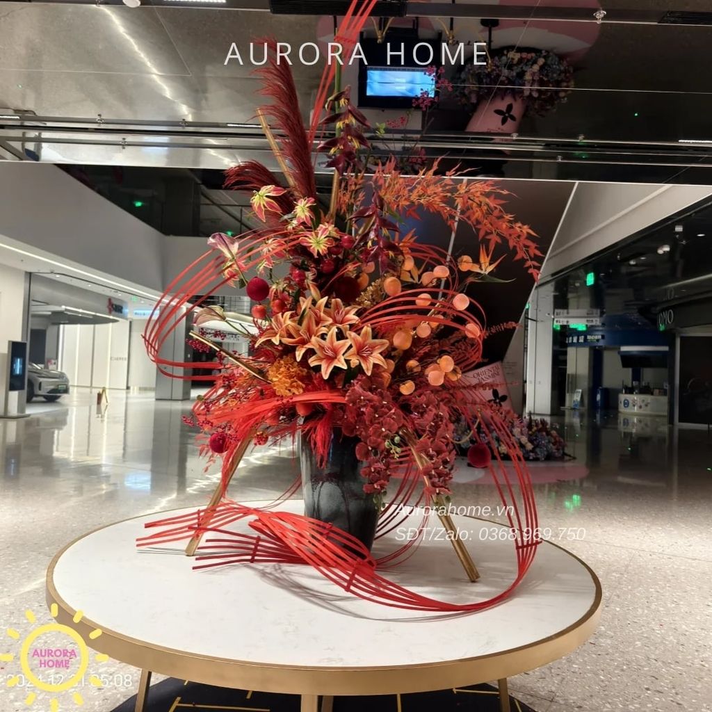 Bình hoa lụa lớn đại sảnh Ivory Rose trang trí Tết
