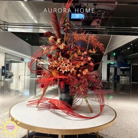 Bình hoa lụa lớn đại sảnh Ivory Rose trang trí Tết