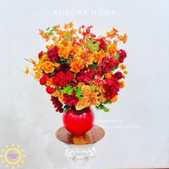 Bình hoa lụa lớn Hương Hoa Đua Nở sắc đỏ